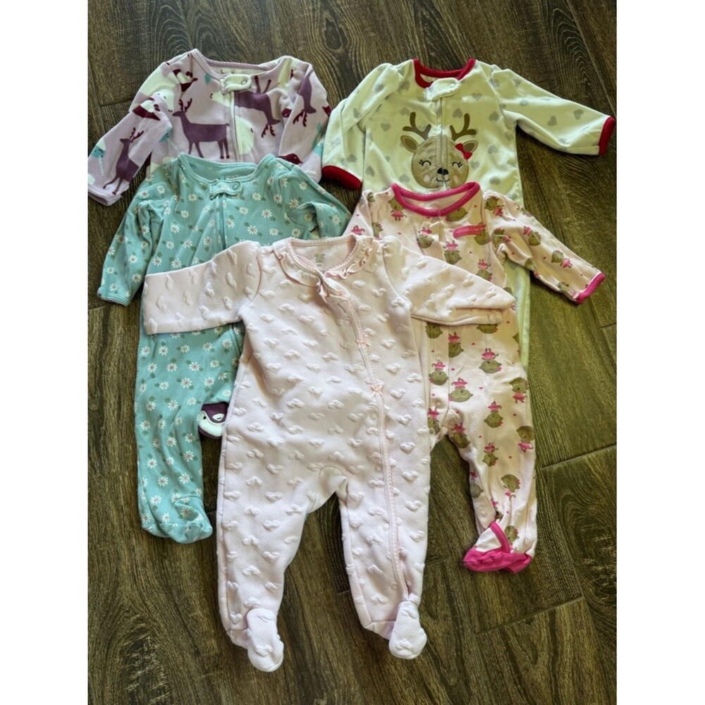 Carter’s Baby Girls' Mixed Printed Footed One-Piece Sleepers.Pink, Mint, Cream.